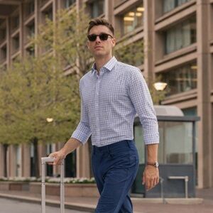 Ministry of Supply men’s gray white button down casual shirt size small